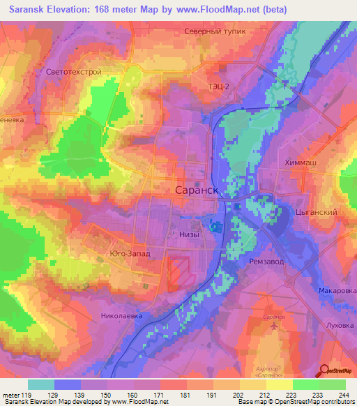 Saransk,Russia Elevation Map
