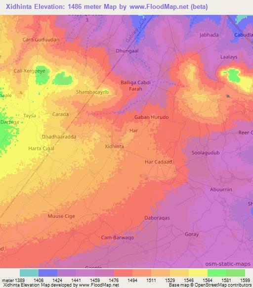 Xidhinta,Somalia Elevation Map