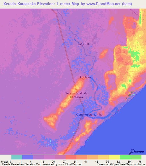 Xerada Karaashka,Somalia Elevation Map