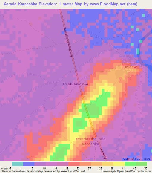 Xerada Karaashka,Somalia Elevation Map