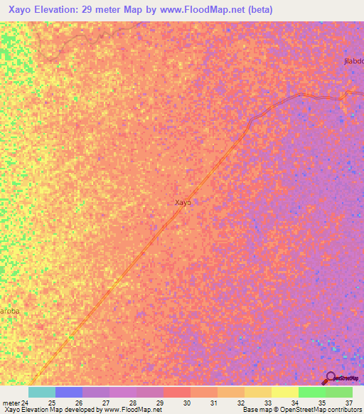 Xayo,Somalia Elevation Map
