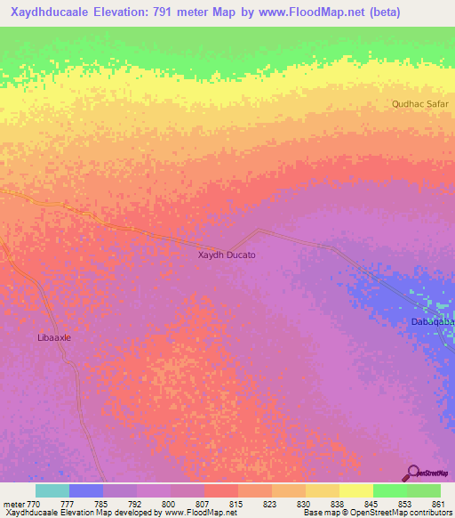 Xaydhducaale,Somalia Elevation Map