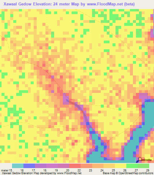 Xawaal Gedow,Somalia Elevation Map