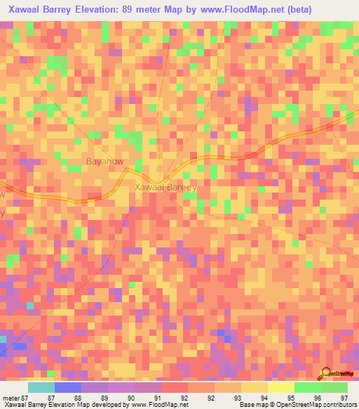 Xawaal Barrey,Somalia Elevation Map