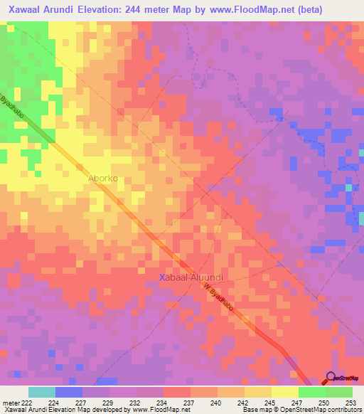 Xawaal Arundi,Somalia Elevation Map