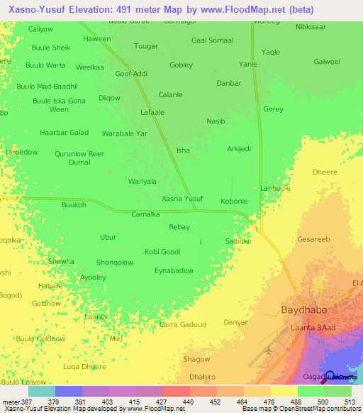 Xasno-Yusuf,Somalia Elevation Map