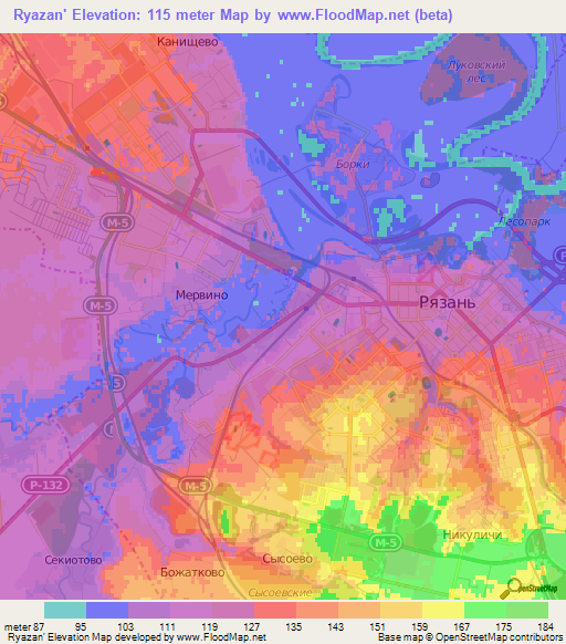 Ryazan',Russia Elevation Map