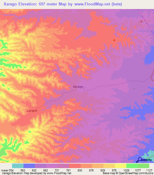 Xarago,Somalia Elevation Map