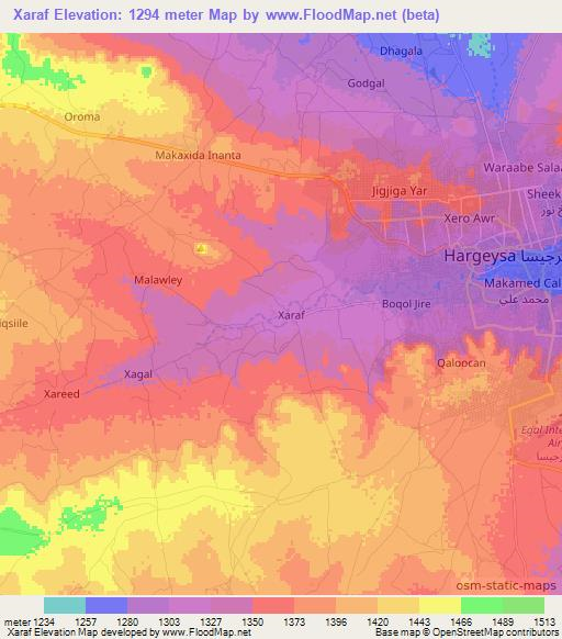 Xaraf,Somalia Elevation Map