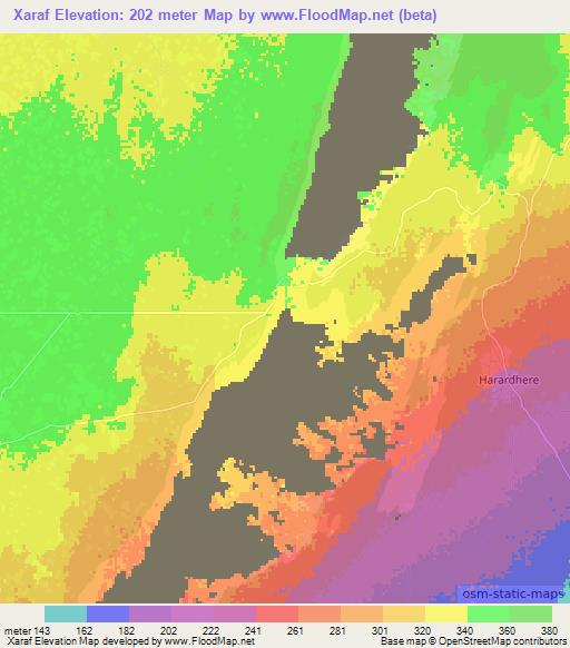 Xaraf,Somalia Elevation Map