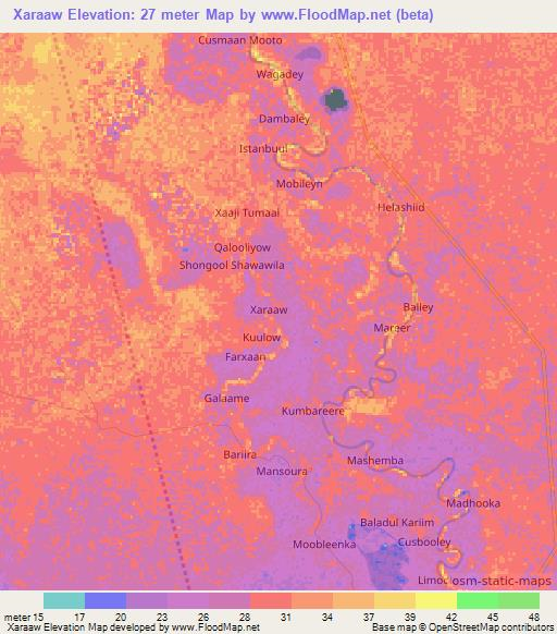 Xaraaw,Somalia Elevation Map