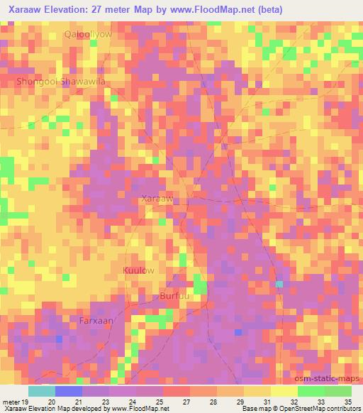 Xaraaw,Somalia Elevation Map