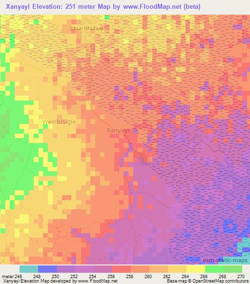 Xanyayi,Somalia Elevation Map