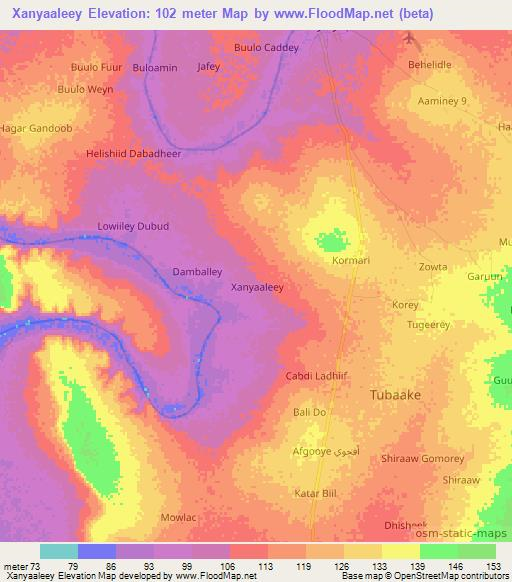 Xanyaaleey,Somalia Elevation Map