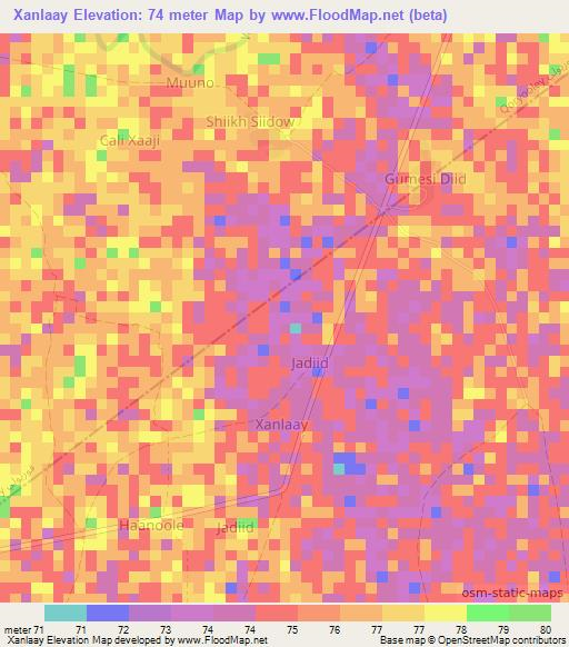 Xanlaay,Somalia Elevation Map