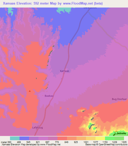 Xamaas,Somalia Elevation Map