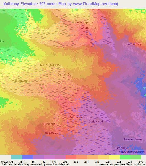 Xaliimay,Somalia Elevation Map