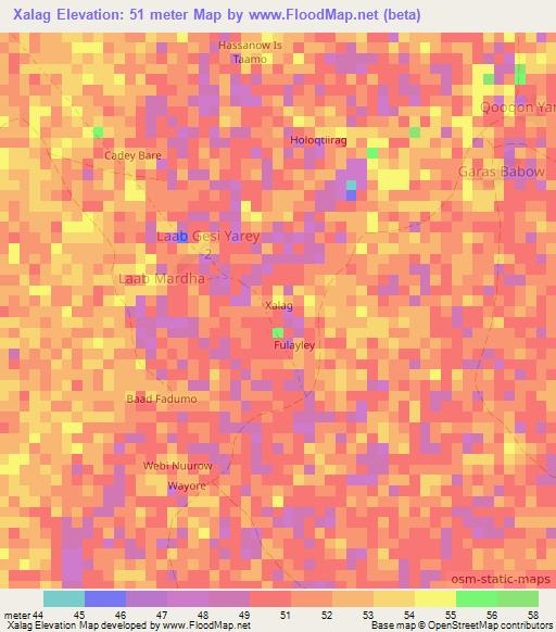 Xalag,Somalia Elevation Map