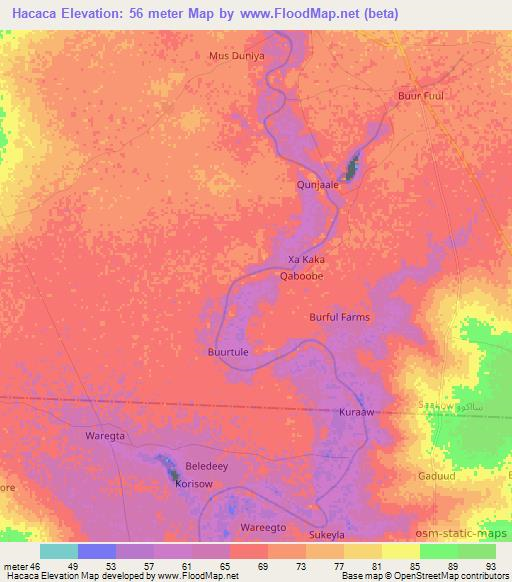 Hacaca,Somalia Elevation Map