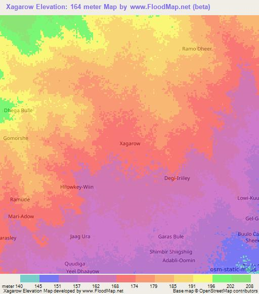Xagarow,Somalia Elevation Map