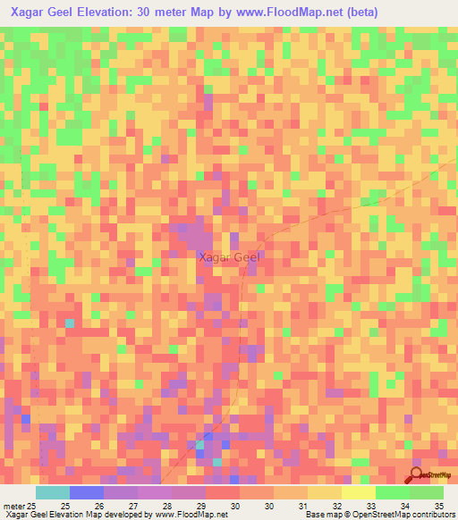Xagar Geel,Somalia Elevation Map