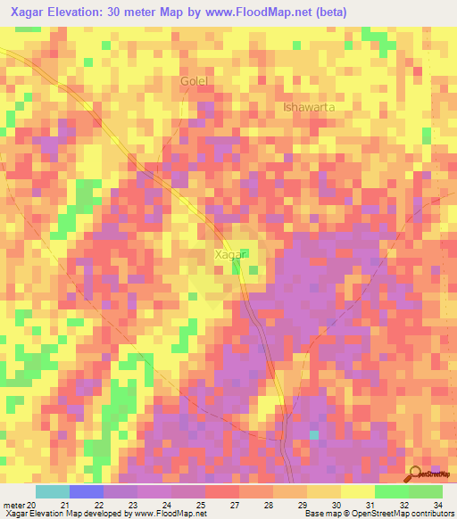 Xagar,Somalia Elevation Map