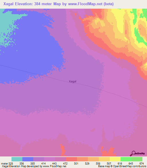 Xagal,Somalia Elevation Map