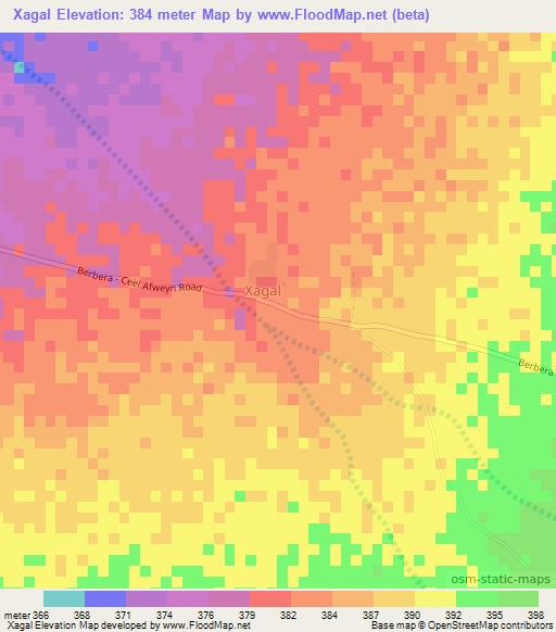 Xagal,Somalia Elevation Map