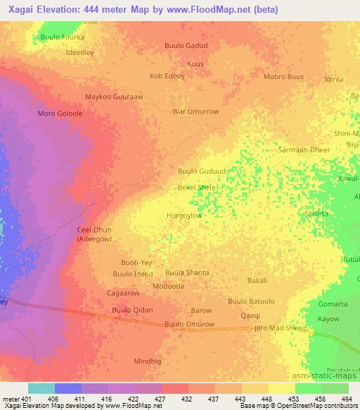 Xagai,Somalia Elevation Map