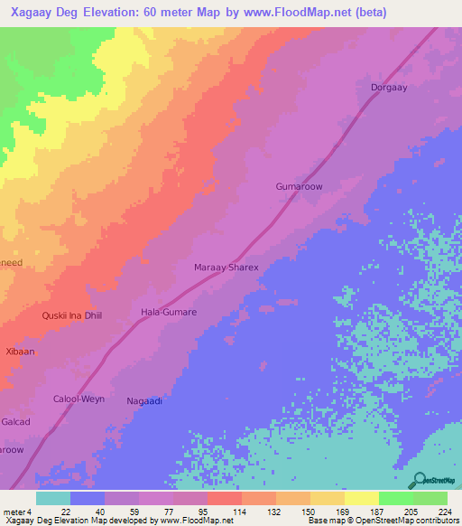 Xagaay Deg,Somalia Elevation Map