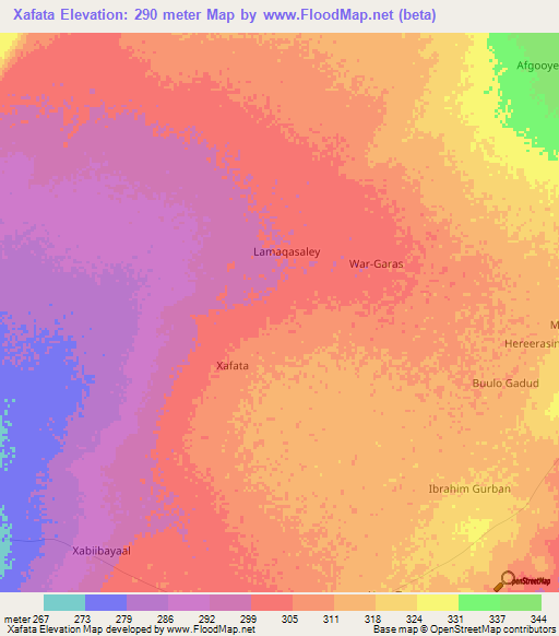 Xafata,Somalia Elevation Map