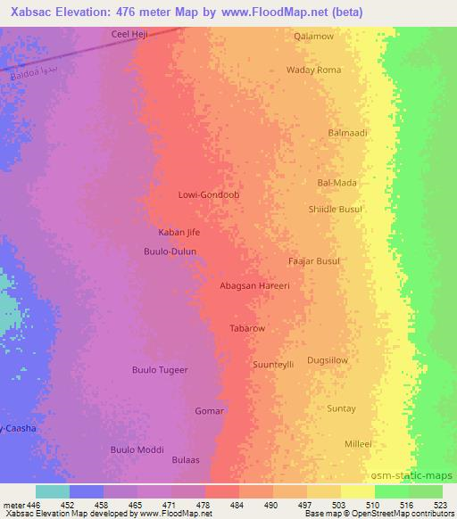 Xabsac,Somalia Elevation Map