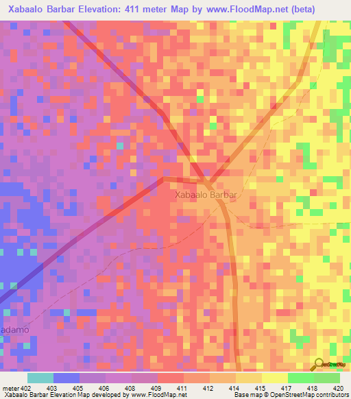 Xabaalo Barbar,Somalia Elevation Map