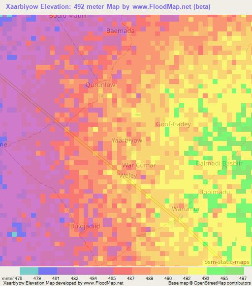 Xaarbiyow,Somalia Elevation Map