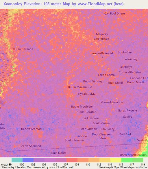 Xaanooley,Somalia Elevation Map