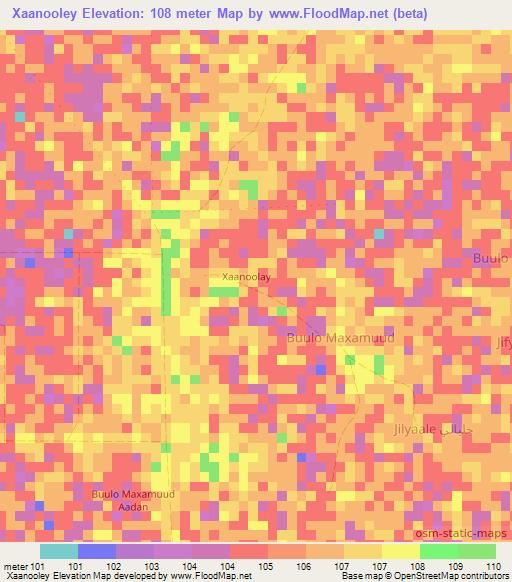 Xaanooley,Somalia Elevation Map