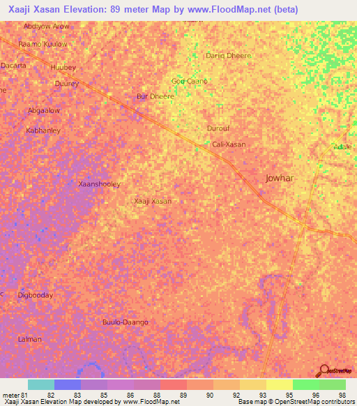 Xaaji Xasan,Somalia Elevation Map