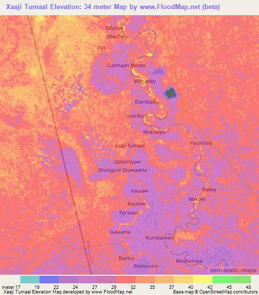 Xaaji Tumaal,Somalia Elevation Map