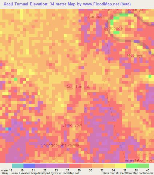 Xaaji Tumaal,Somalia Elevation Map