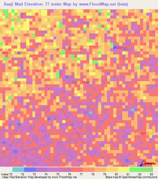 Xaaji Mad,Somalia Elevation Map