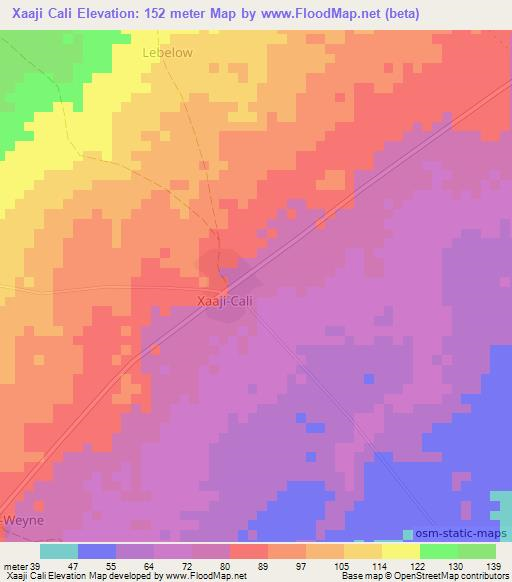 Xaaji Cali,Somalia Elevation Map