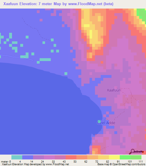 Xaafuun,Somalia Elevation Map