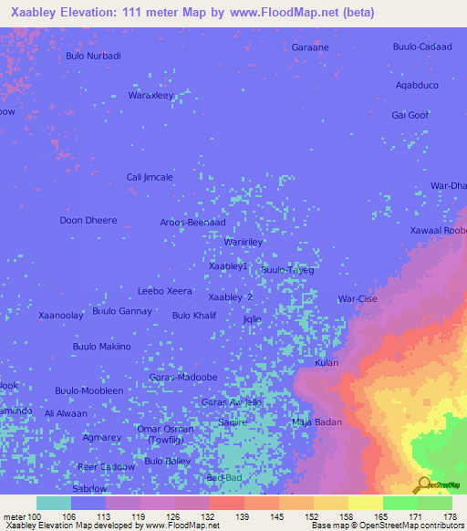 Xaabley,Somalia Elevation Map