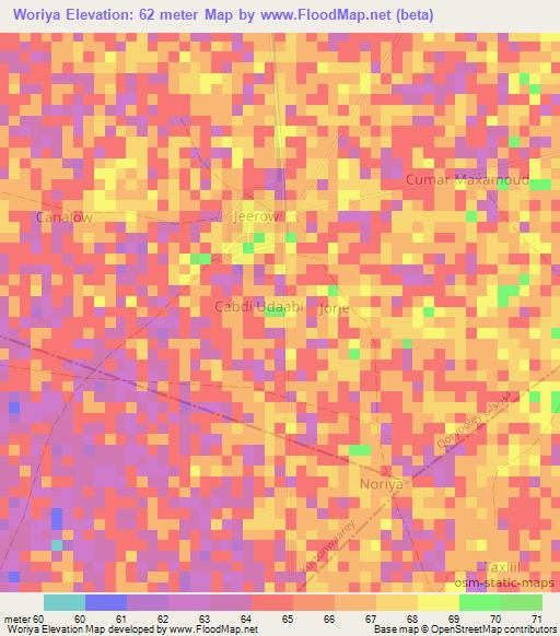 Woriya,Somalia Elevation Map