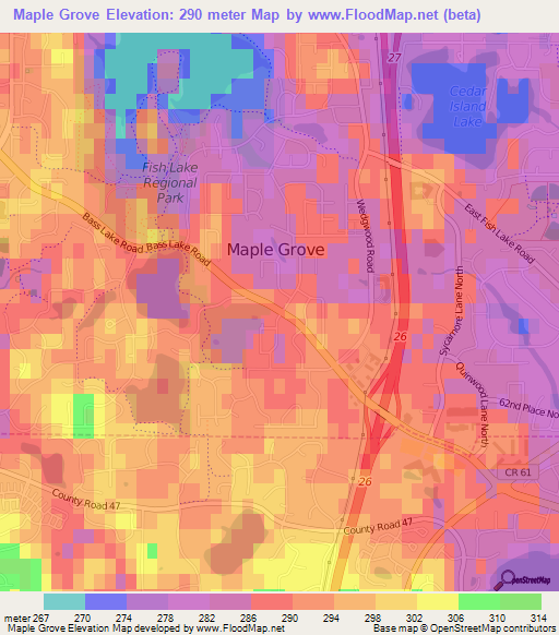 Maple Grove,US Elevation Map