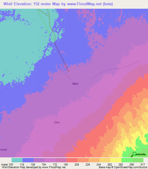 Wisil,Somalia Elevation Map