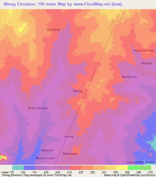 Wereg,Somalia Elevation Map