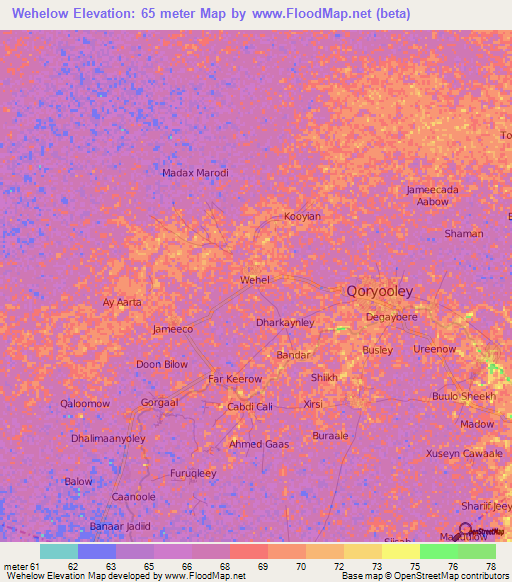 Wehelow,Somalia Elevation Map