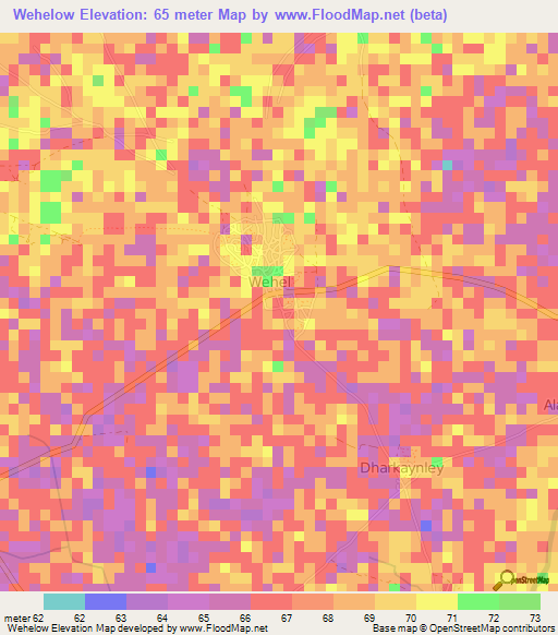 Wehelow,Somalia Elevation Map