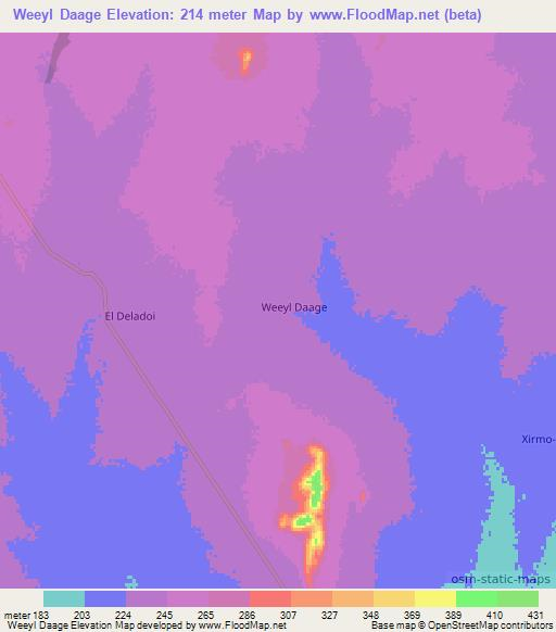 Weeyl Daage,Somalia Elevation Map